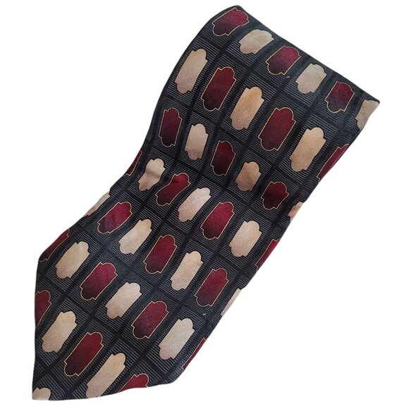 Bergamo New York Silk Tie Black Red White Geometric Mens Necktie Business Career - Picture 1 of 4